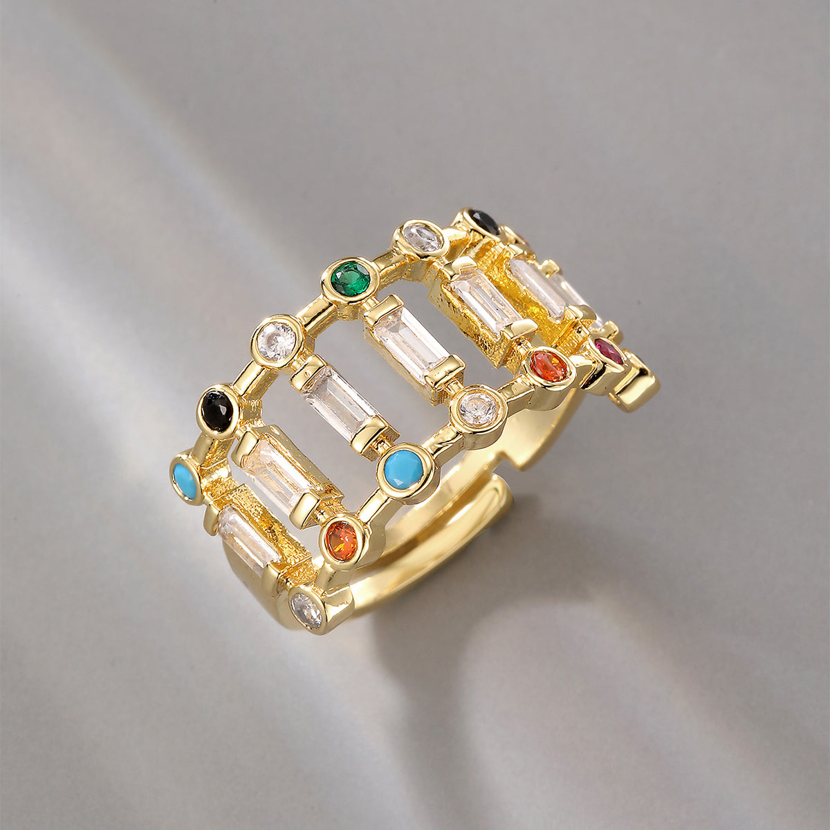 Fashion niche personality temperament design sense exquisite copper inset zircon opening ring