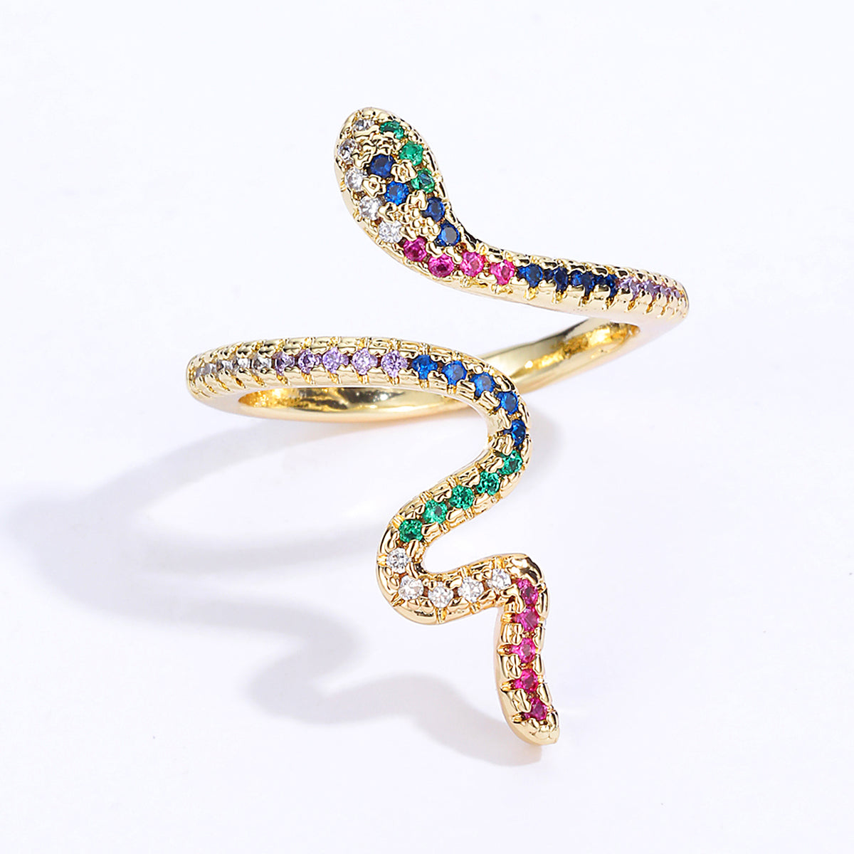Fashion personality cool design sense 925 Silver inset Color Zircon Snake Opening ring